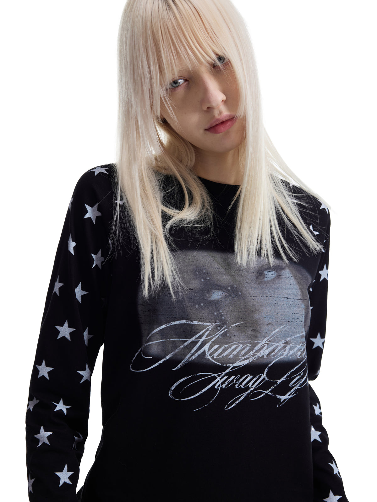 Raglan Star Portrait Graphic Print Long Sleeve T-Shirt WN27249