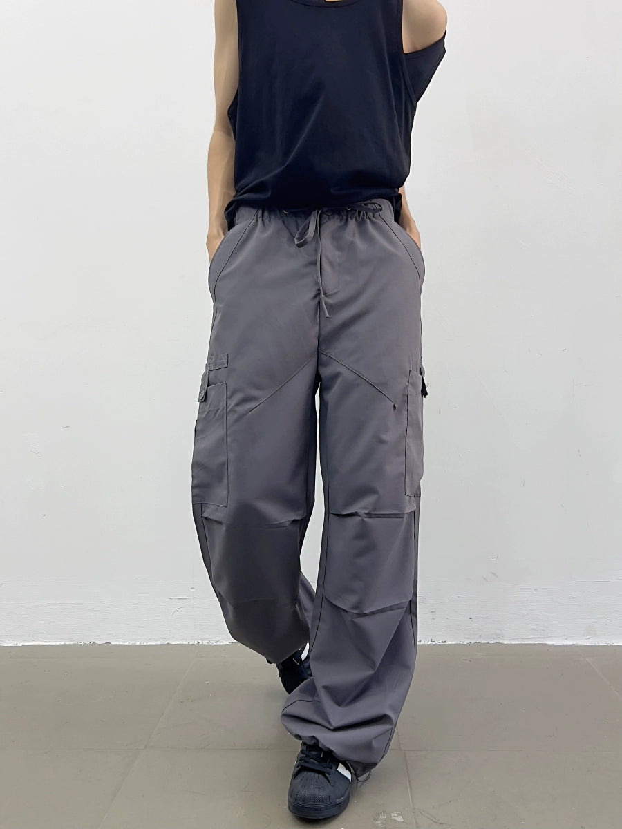 Drawstring Ankle Wide-Leg Sporty Cargo Pants WN7368