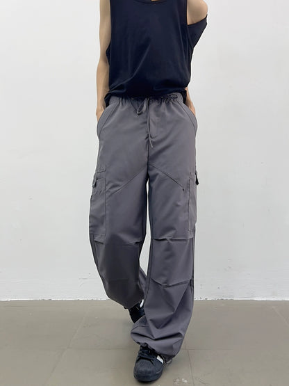 Drawstring Ankle Wide-Leg Sporty Cargo Pants WN7368