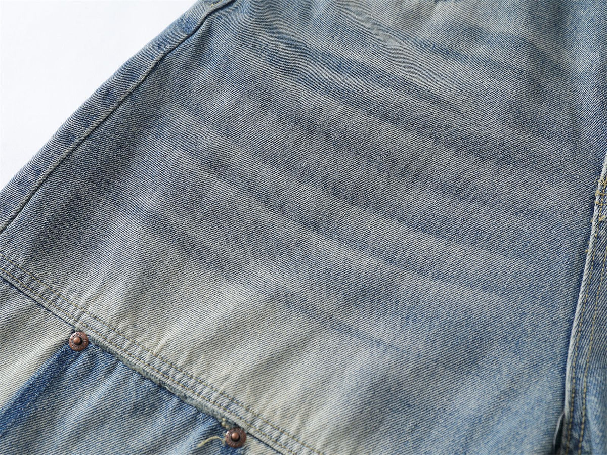 Washed Patchwork Raw Edge Cropped Denim Pants WN26827