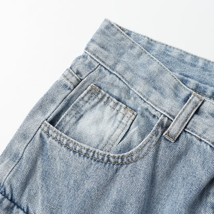 Multi-Pocket Washed Wide-Leg Cargo Denim Jeans WN11280