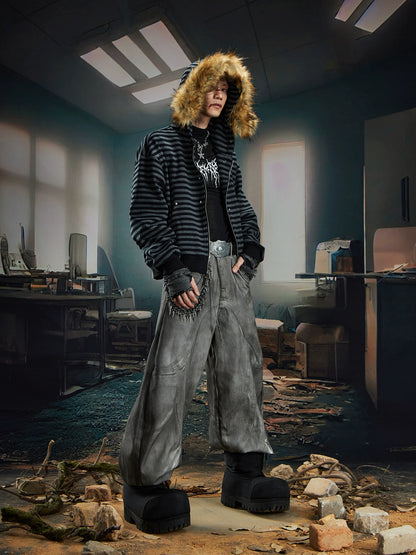 Dirty Wash Curved Wide Leg Denim Jeans WN20590