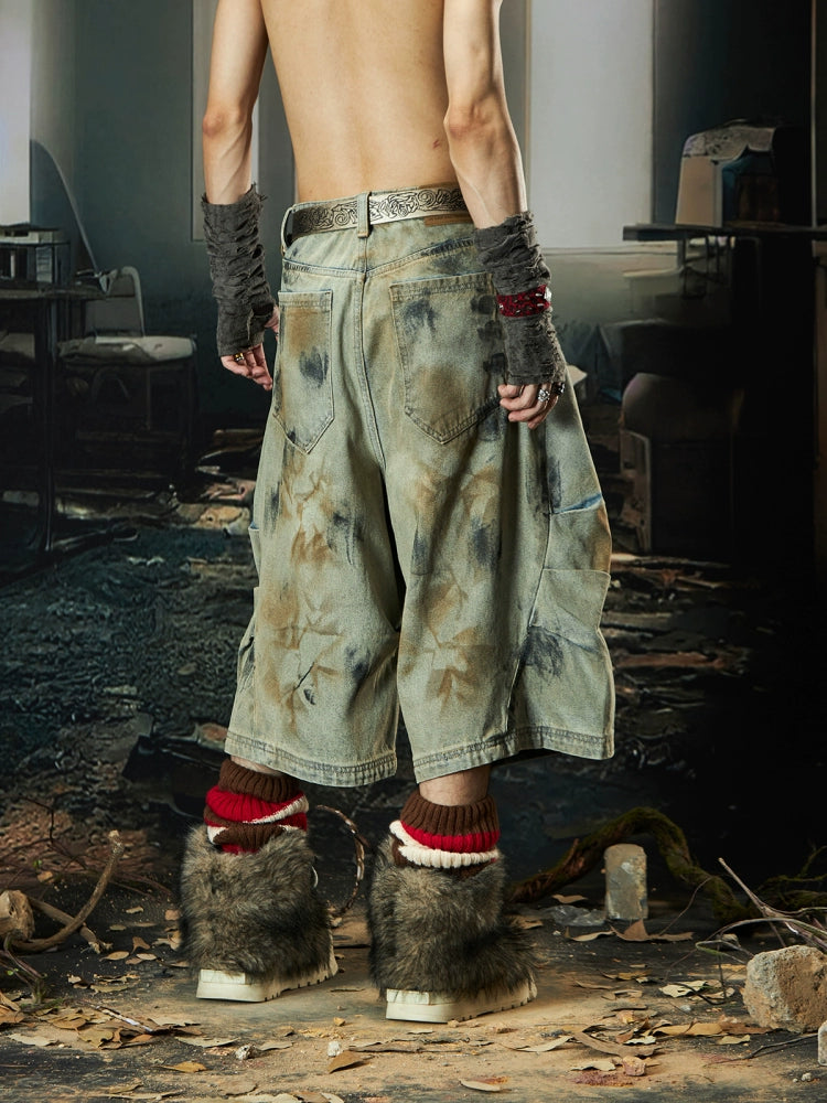 Wash Side Pleats Layered Wide Leg Half Pants WN18473