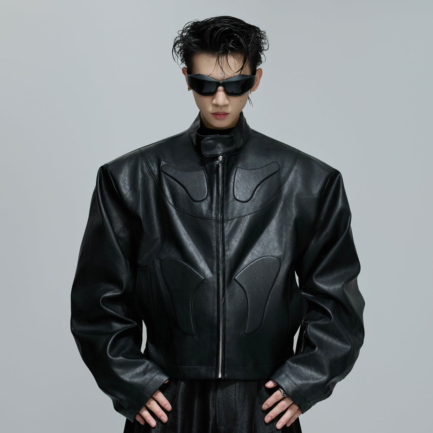 3D Standing-Collar PU Leather Jacket WN21708