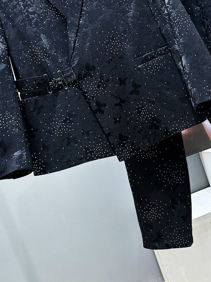 Rhinestone Star Butterfly Jacquard Tailored Jacket & Trousers Setup WN23905