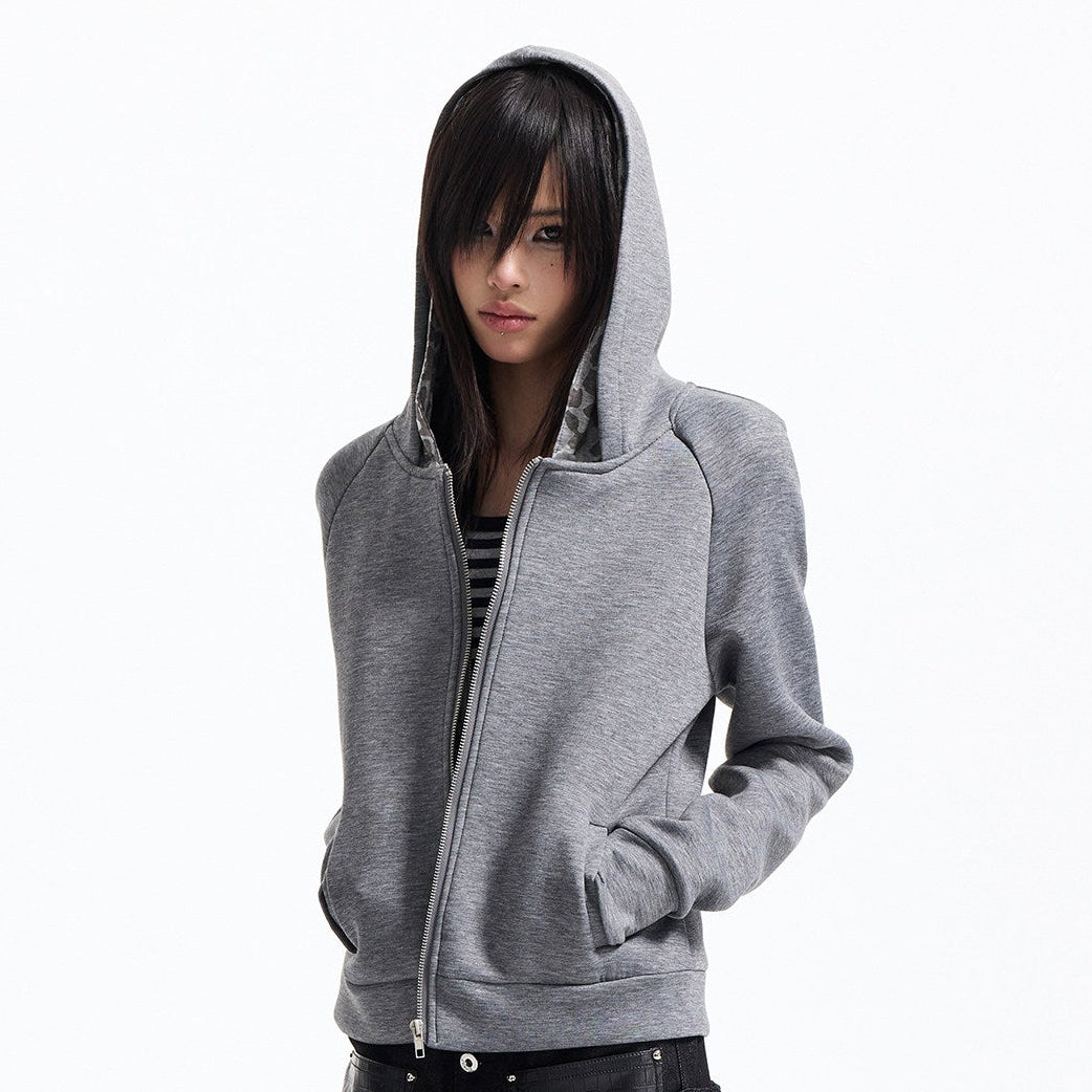 Fake Layered Double Placket Leopard Lining Zipper Hoodie WN27342