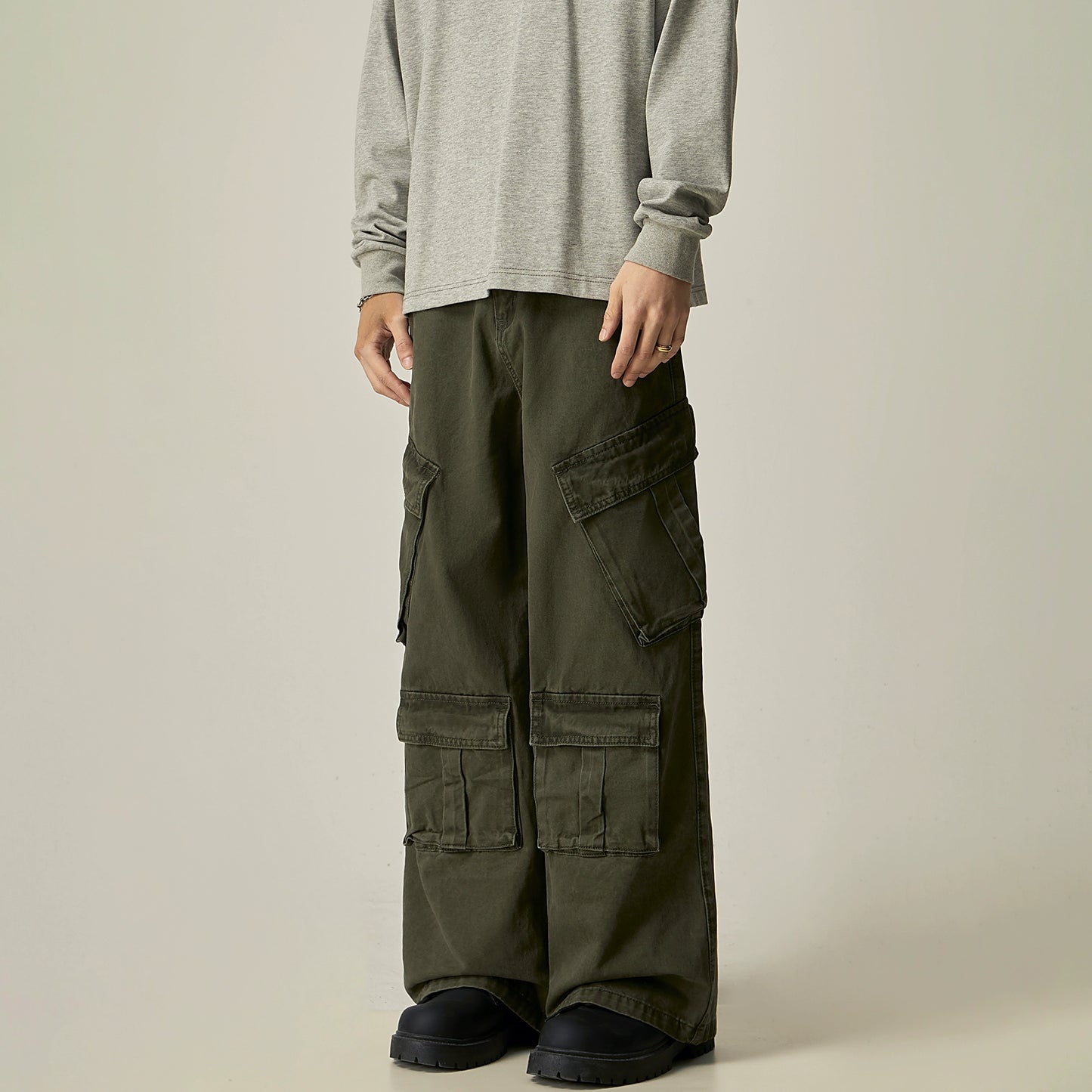 Washed Wide Leg Straight Cargo Pants WN8984