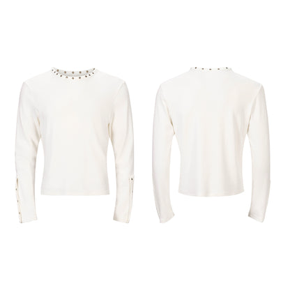 Metal Stud Design Long Sleeve T-Shirt WN21816