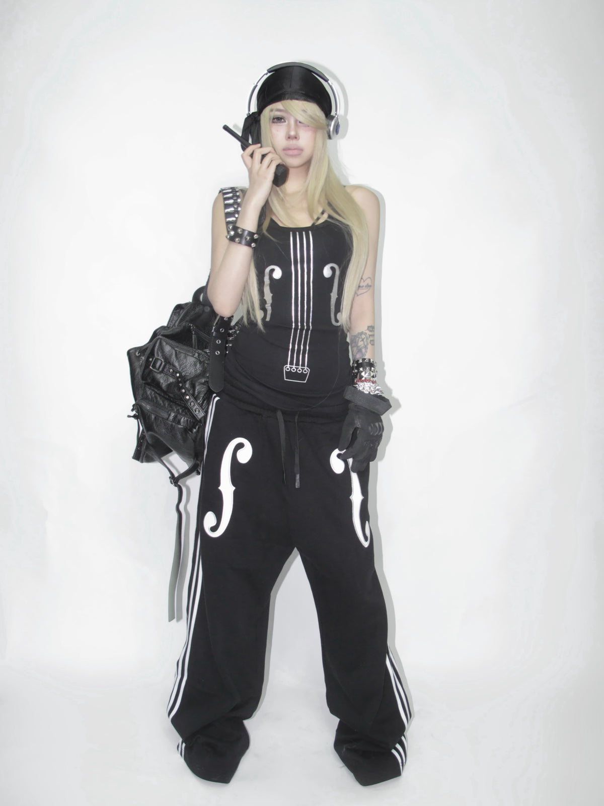 Side Stripe Musical Symbol Print Wide Leg Sweatpants WN27216