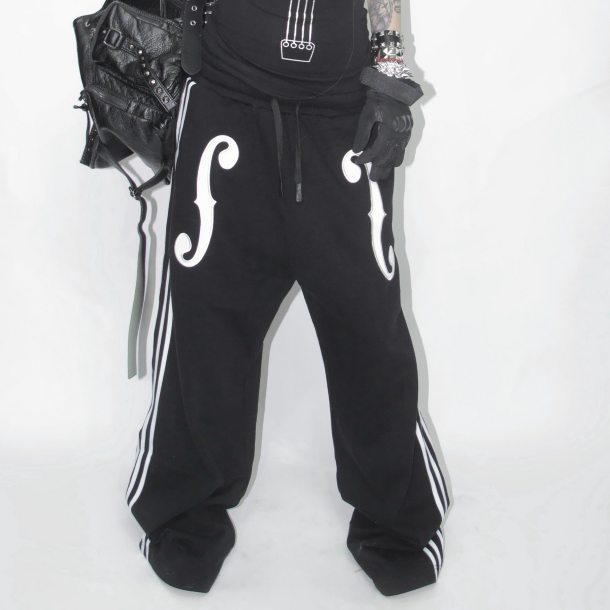 Side Stripe Musical Symbol Print Wide Leg Sweatpants WN27216