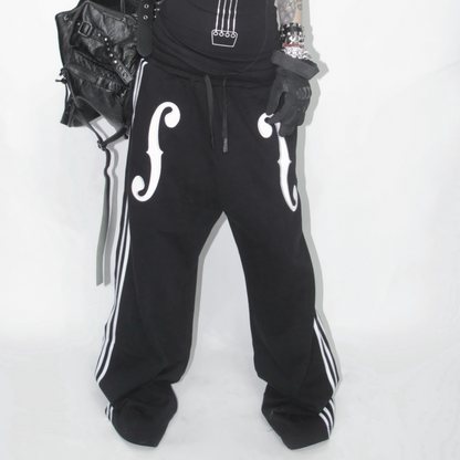 Side Stripe Musical Symbol Print Wide Leg Sweatpants WN27216