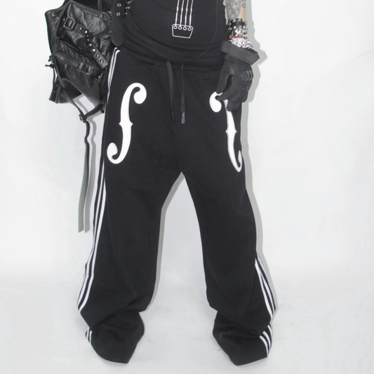 Side Stripe Musical Symbol Print Wide Leg Sweatpants WN27216