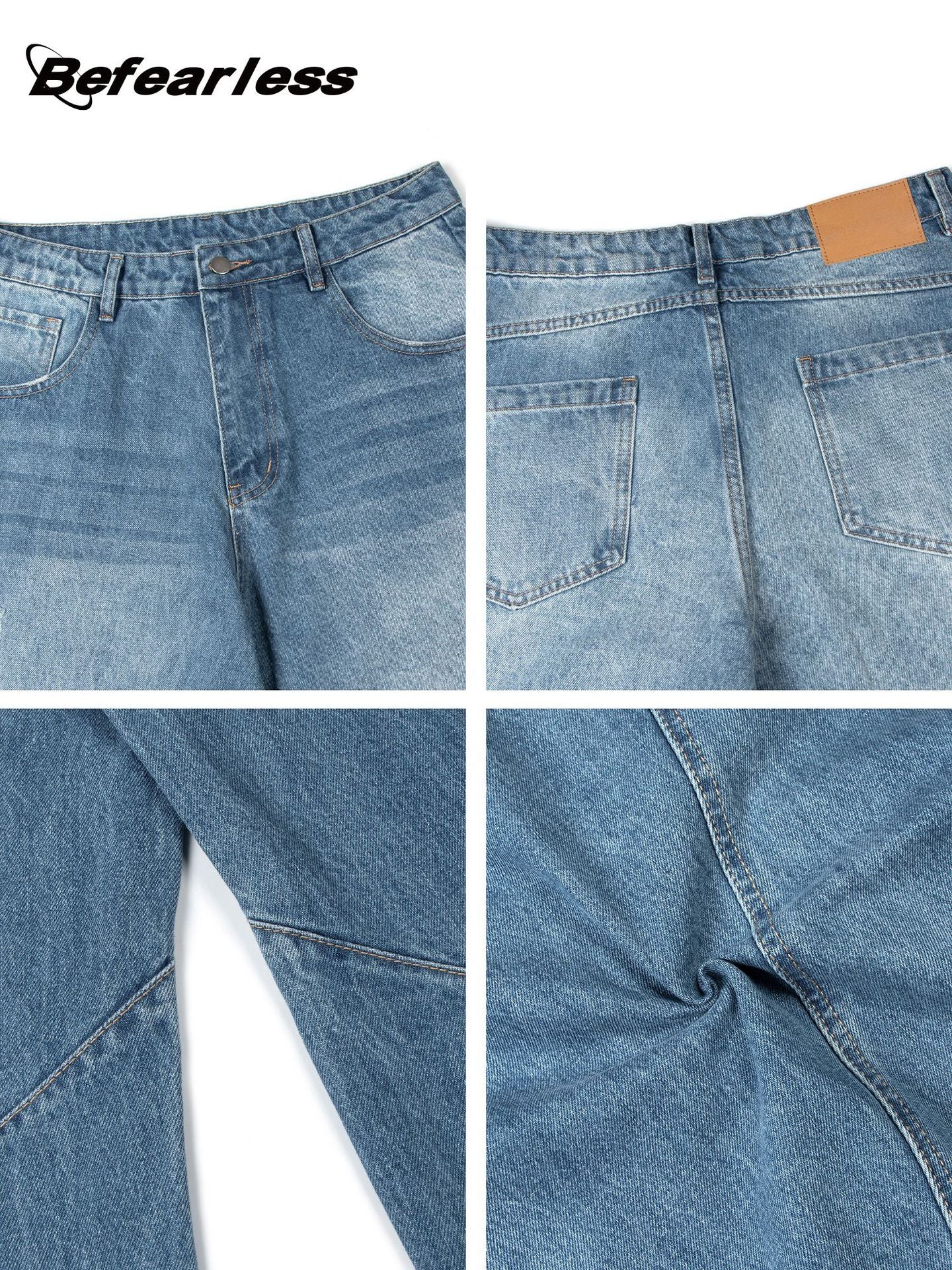 Washed Damage Panel Wide Leg Denim Jeans WN26193