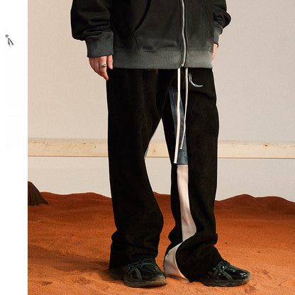 Embroidery Denim Patchwork Suede Warm Straight Pants WN12397