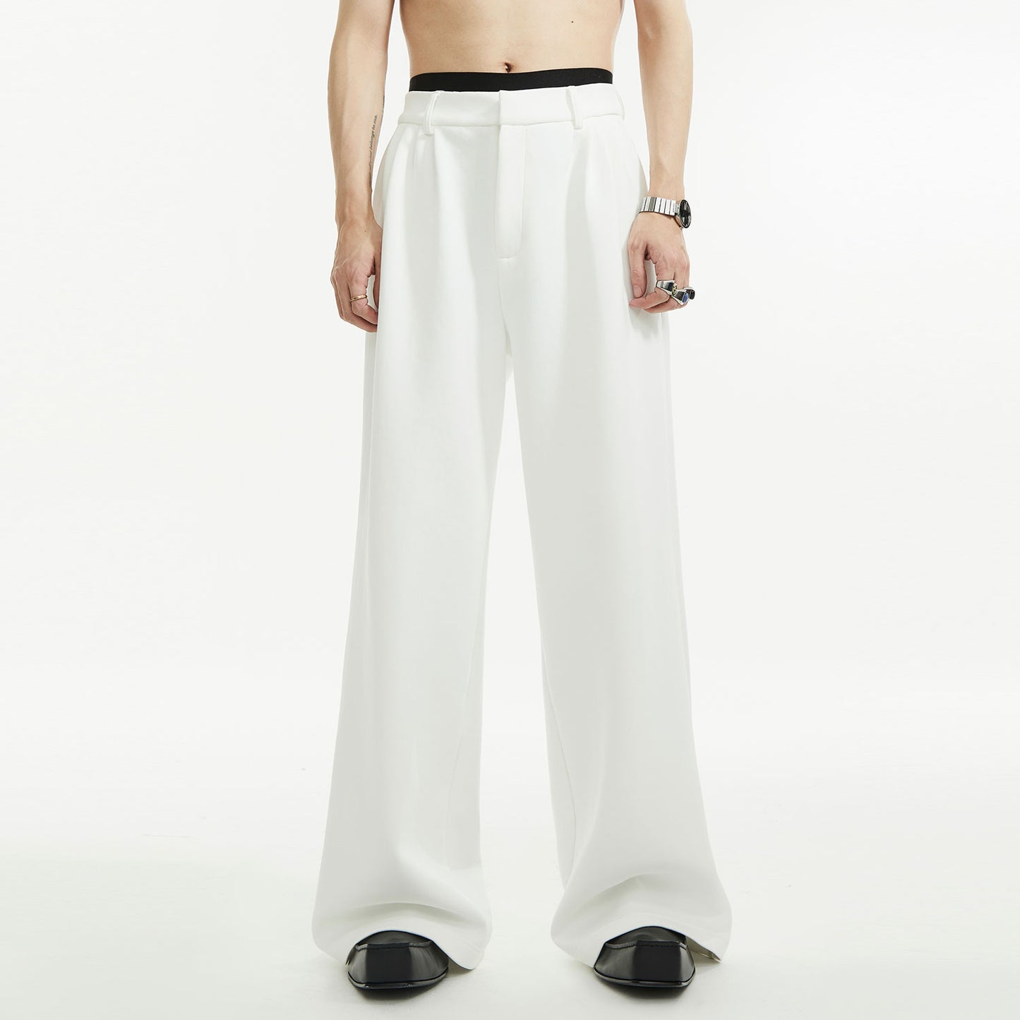 Sequin Shoulder-Pad Tailored Jacket & Wide-Leg Trousers Setup WN15438