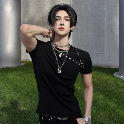 Metal Ring Slim Short Sleeve T-Shirt WN25036