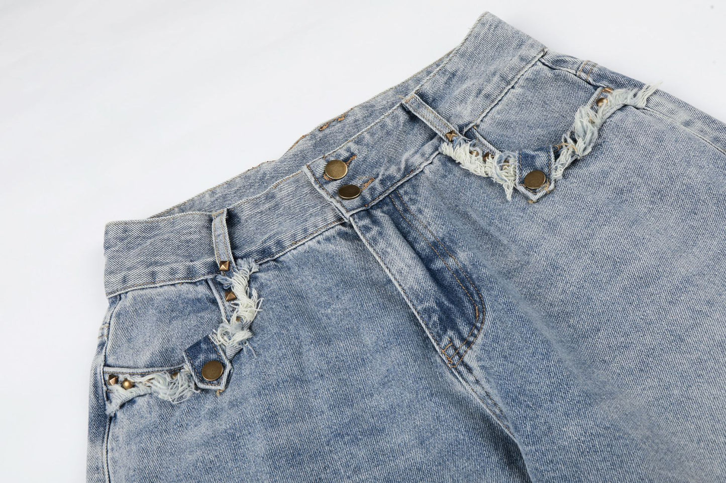 Fringe Studs Wide Leg Denim Jeans WN25804
