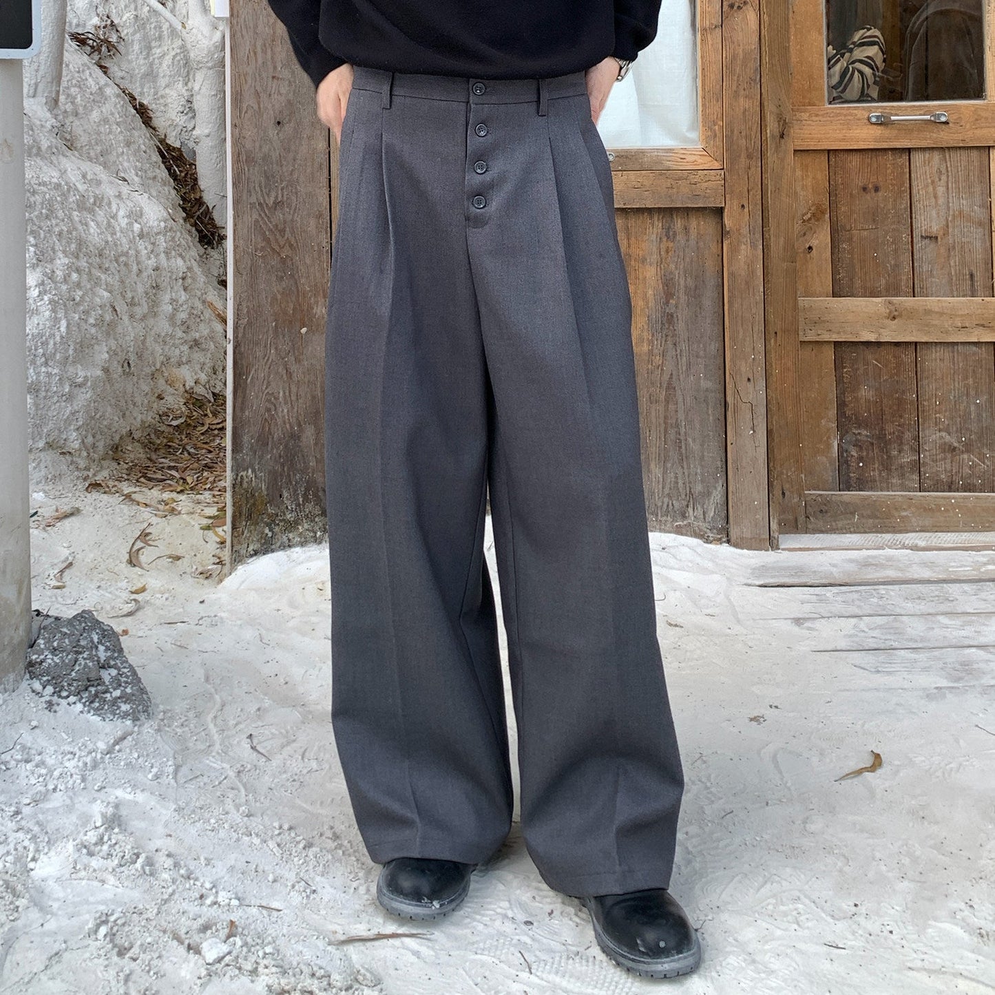 Button Pleats Wide Leg Trousers WN24996