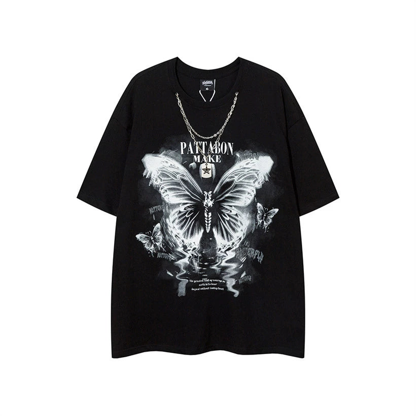 Butterfly Print Oversize Unisex Short Sleeve T-Shirt WN5372