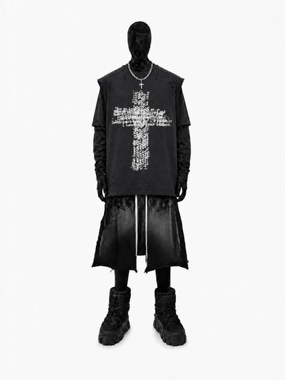 Cross Graphic Damage Sleeveless T-Shirt WN28060