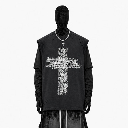 Cross Graphic Damage Sleeveless T-Shirt WN28060