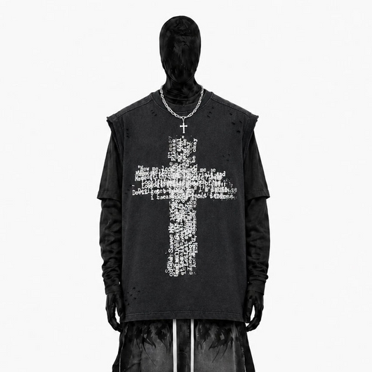 Cross Graphic Damage Sleeveless T-Shirt WN28060