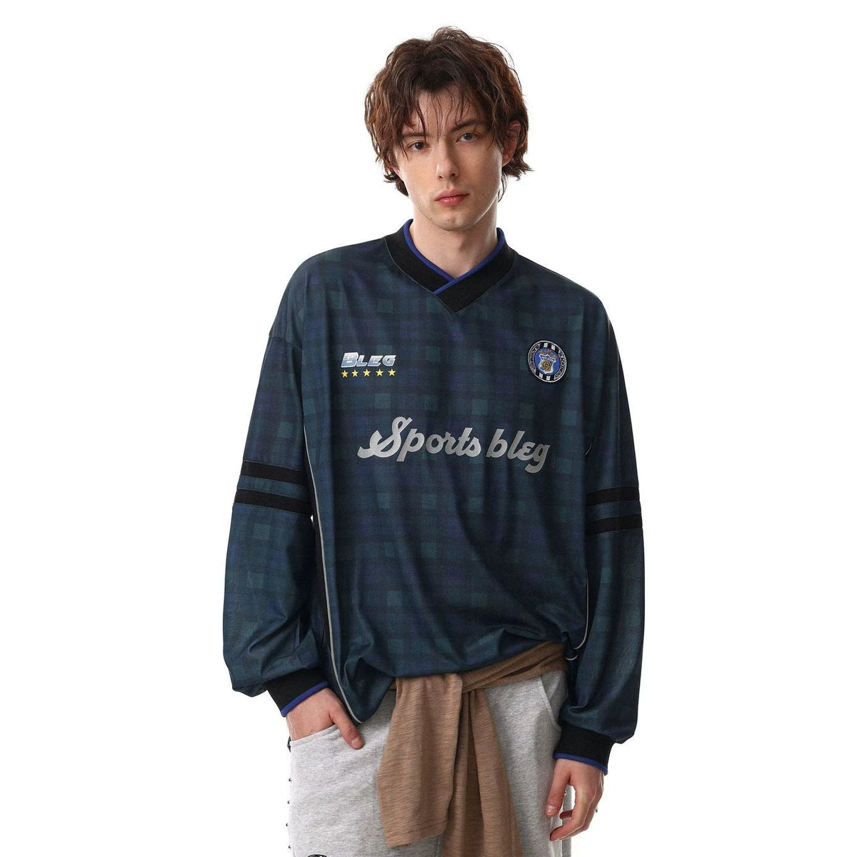 Contrast Stripe Embroidery Long Sleeve T-Shirt WN28030