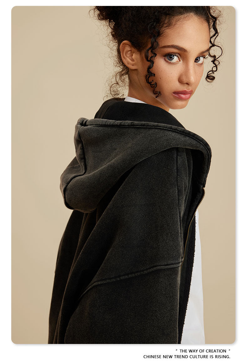 Oversize Washed Zipper Hoodie WN6461