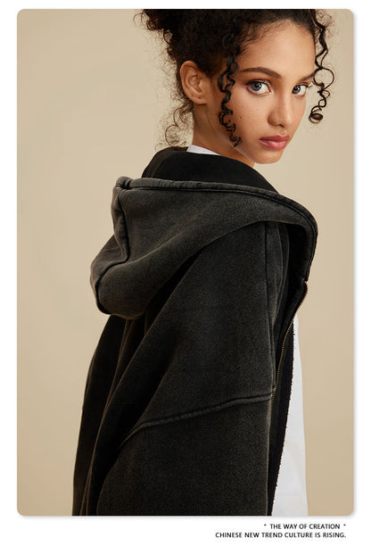 Oversize Washed Zipper Hoodie WN6461