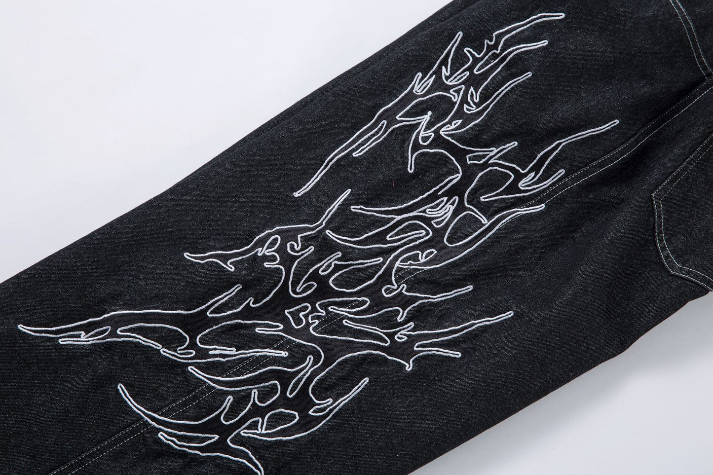 Graphic Embroidery Wide Leg Denim Jeans WN16200