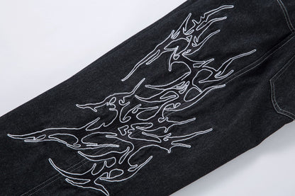 Graphic Embroidery Wide Leg Denim Jeans WN16200