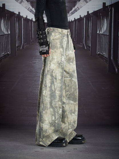 Letter Embroidery Camouflage Wide Leg Barrel Pants WN22903