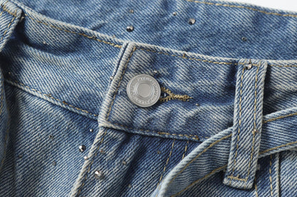 Rhinestone Drawstring Wide Leg Denim Jeans WN25560
