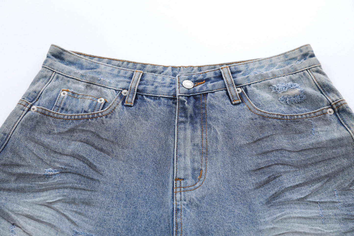 Frayed Distressed Denim Half Jeans WN25413