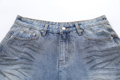 Frayed Distressed Denim Half Jeans WN25413