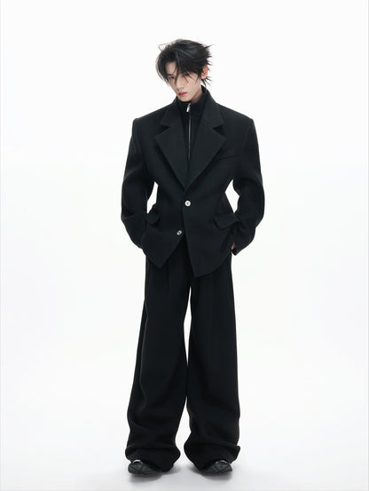Layered Tailored Jacket & Drape Wide Leg Pants Setup WN23328