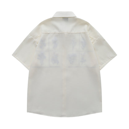Flower Embroidery Waffle Short Sleeve Shirt WN26913