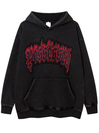 Flame Letter Patch Oversize Hoodie WN5586
