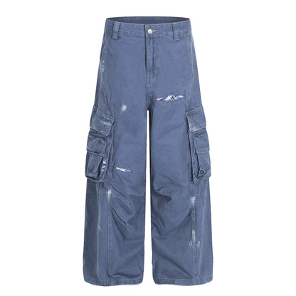 Damage Dirty Wide Leg Curved Cargo Pants WN25866