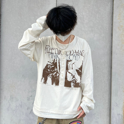 Fake Layered Curved Long Sleeve T-Shirt WN24096