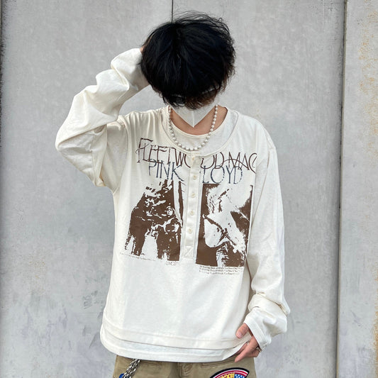 Fake Layered Curved Long Sleeve T-Shirt WN24096