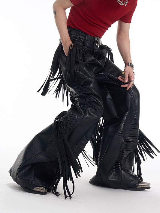 Fringe PU Leather Pants WN13229