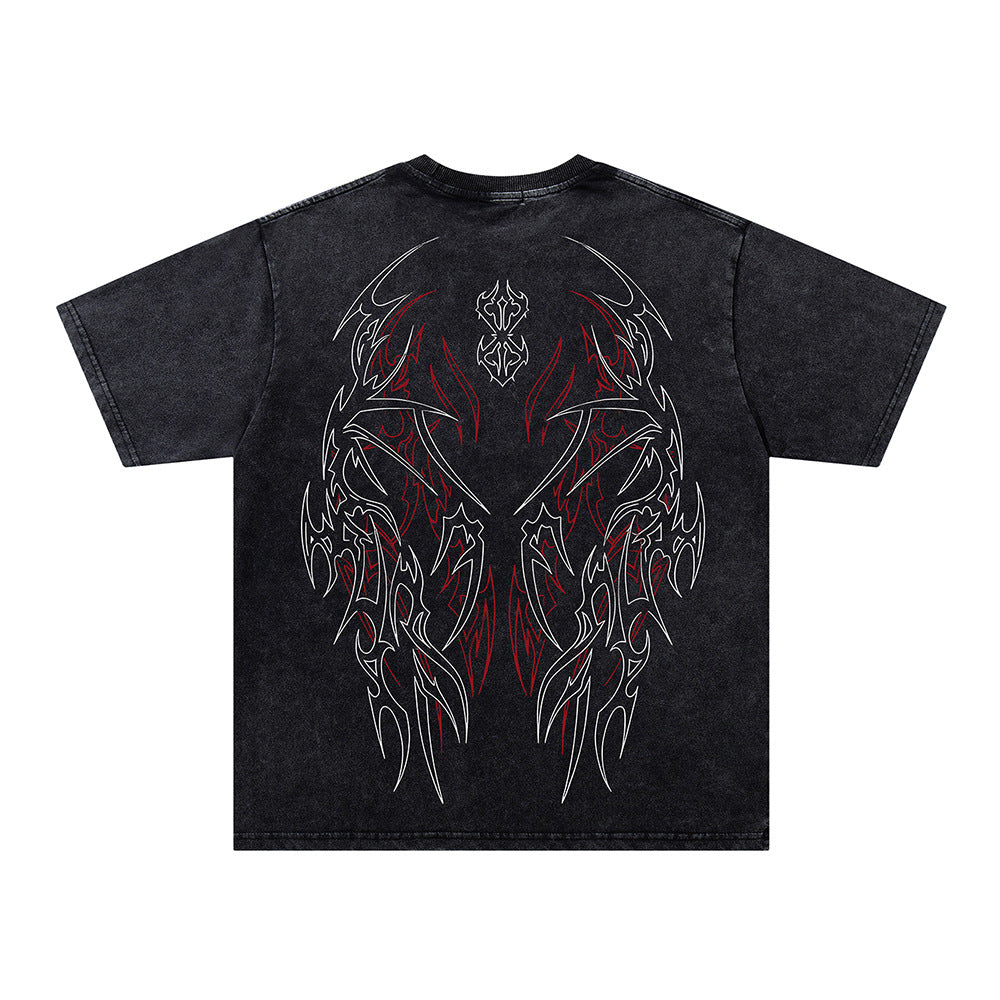 Washed Gothic Letter Print Short Sleeve T-Shirt WN26914