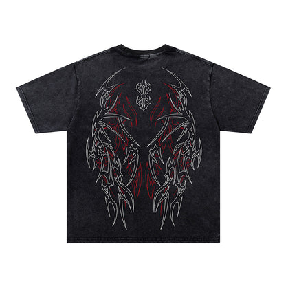 Washed Gothic Letter Print Short Sleeve T-Shirt WN26914