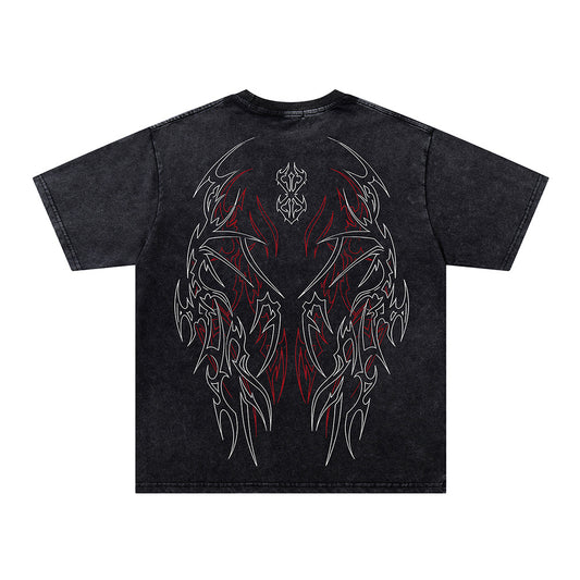 Washed Gothic Letter Print Short Sleeve T-Shirt WN26914