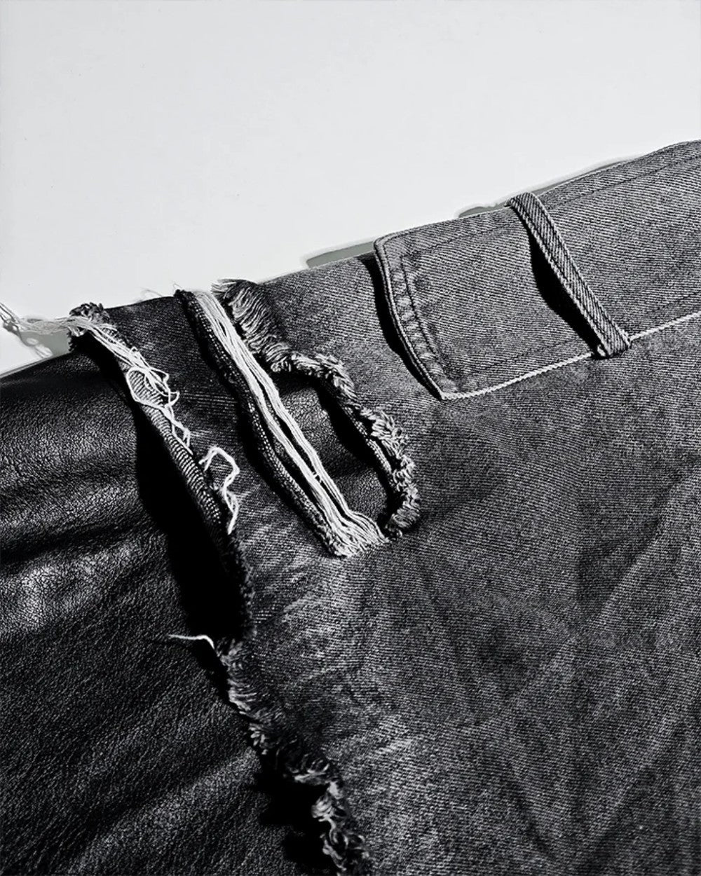 Washed Frayed Patchwork Contrast Hooded Jacket WN27864