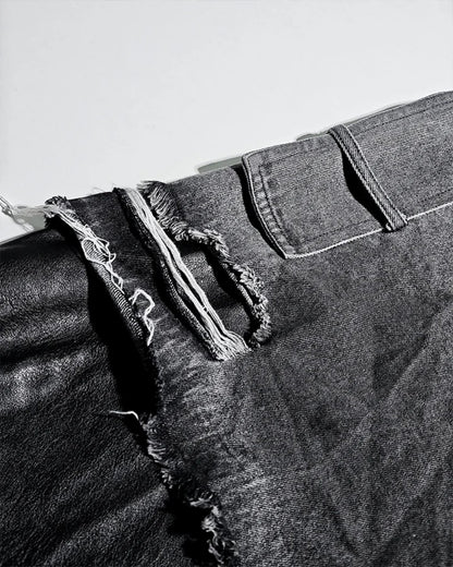 Washed Frayed Patchwork Contrast Hooded Jacket WN27864