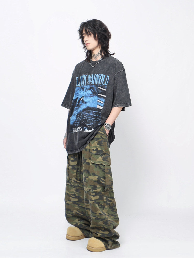 Washed Graphic Print Oversize Short Sleeve T-Shirt WN24437