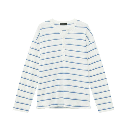 Striped Contrast-Color Knit Long Sleeve Shirt WN24958