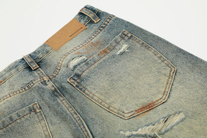 Dirty Washed Damage Flare Denim Jeans WN26103